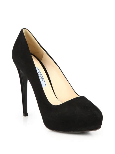 prada black suede pumps blcok heel|prada heels.